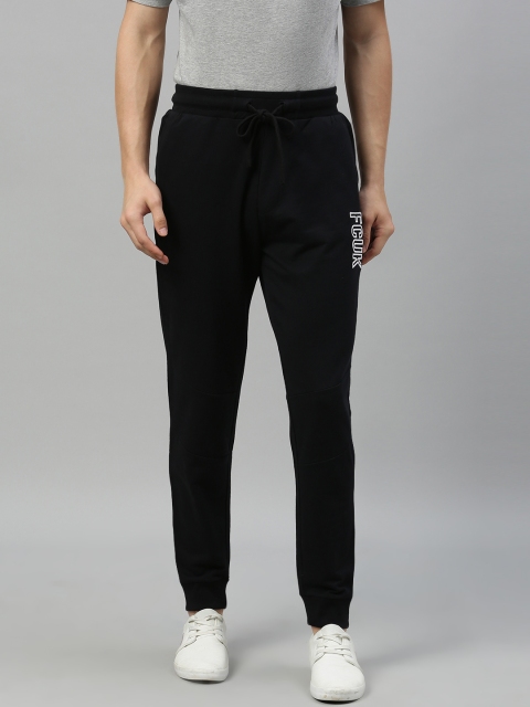 

French Connection Men Black Solid Slim Fit Joggers with Printed Detail