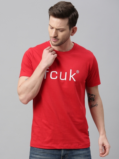

French Connection Men Red Printed Slim Fit Round Neck T-shirt