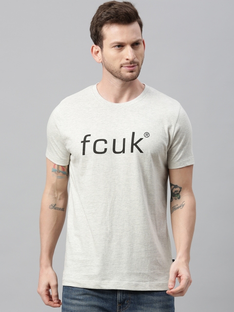 

French Connection Men Beige Printed Slim Fit Round Neck T-shirt