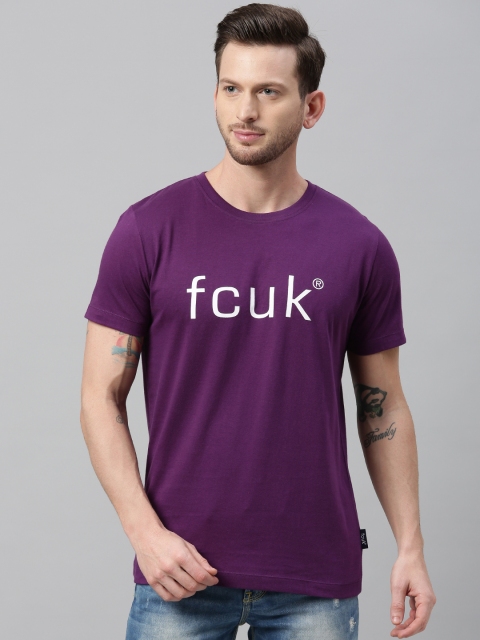 

French Connection Men Purple Printed Slim Fit Round Neck T-shirt