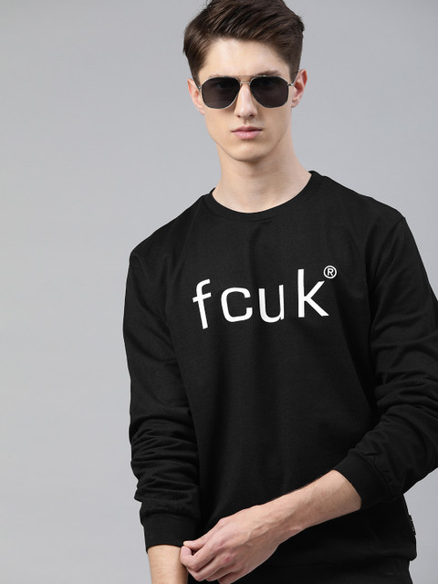 

French Connection Men Black Printed Pullover Sweatshirt