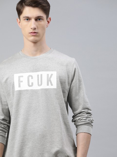 

French Connection Men Grey & White Printed Sweatshirt