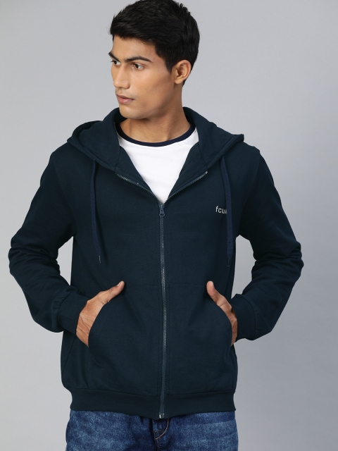 

French Connection Men Navy Blue Solid Hooded Sweatshirt