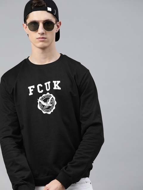 

French Connection Men Black Printed Pullover Sweatshirt