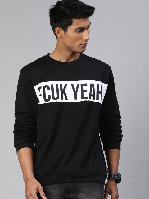 

French Connection Men Black Printed Sweatshirt