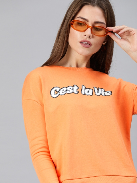 

ONLY Women Orange & White Printed Sweatshirt