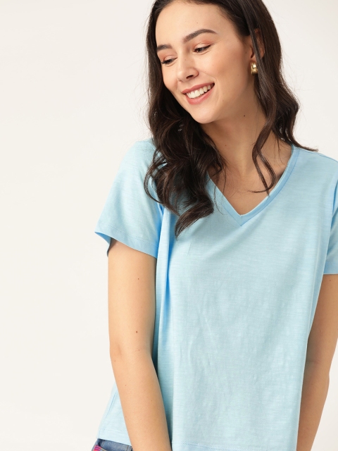 

DressBerry Women Blue Solid V-Neck T-shirt