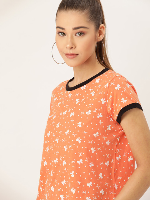 

DressBerry Women Orange & White Conversational Printed Round Neck T-shirt