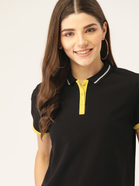 

DressBerry Women Black Solid Polo Collar T-shirt
