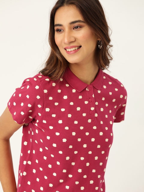 

DressBerry Women Fuchsia & Off-White Printed Polo Collar T-shirt