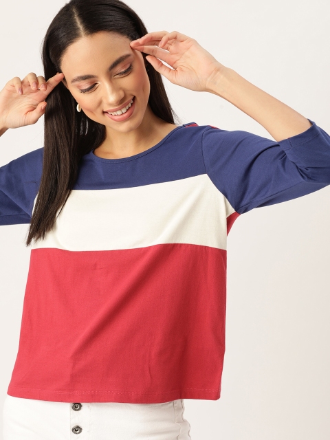 

DressBerry Women Red & White Colourblocked Round Neck T-shirt