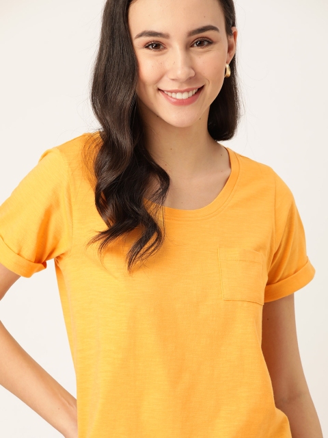 

DressBerry Women Mustard Yellow Solid Round Neck T-shirt