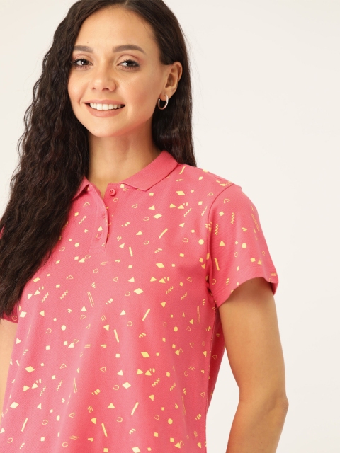 

DressBerry Women Pink Printed Polo Collar T-shirt