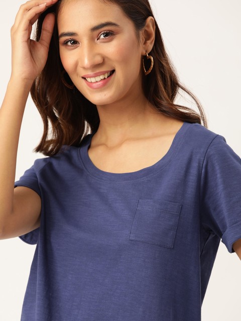 

DressBerry Women Navy Blue Solid Round Neck T-shirt