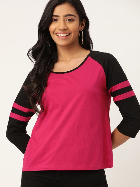 

DressBerry Women Magenta Solid Round Neck Pure Cotton T-shirt