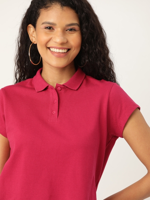 

DressBerry Women Pink Solid Polo Collar T-shirt