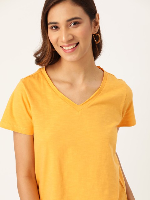 

DressBerry Women Mustard Yellow Solid V-Neck T-shirt