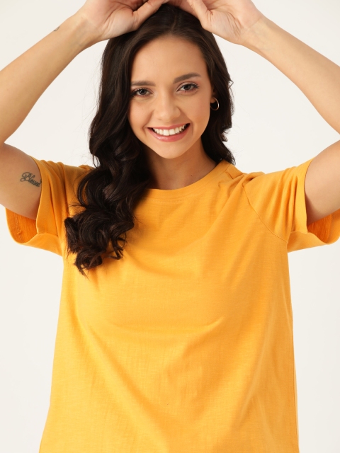 

DressBerry Women Mustard Yellow Solid Round Neck T-shirt