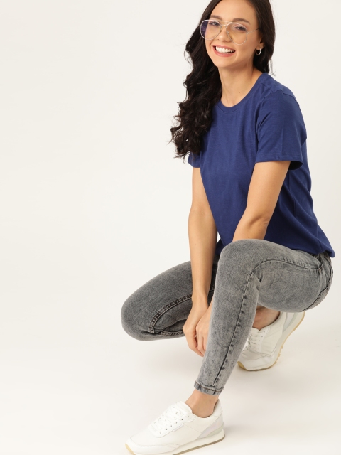 

DressBerry Women Navy Blue Solid Round Neck T-shirt