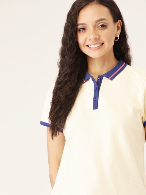 

DressBerry Women Off-White Solid Polo Collar T-shirt