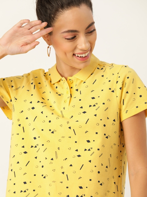 

DressBerry Women Yellow & Black Geometric Printed Polo Collar T-shirt