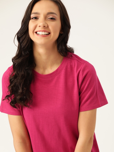 

DressBerry Women Pink Solid Round Neck T-shirt