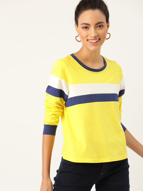 

DressBerry Women Yellow & White Colourblocked Round Neck T-shirt