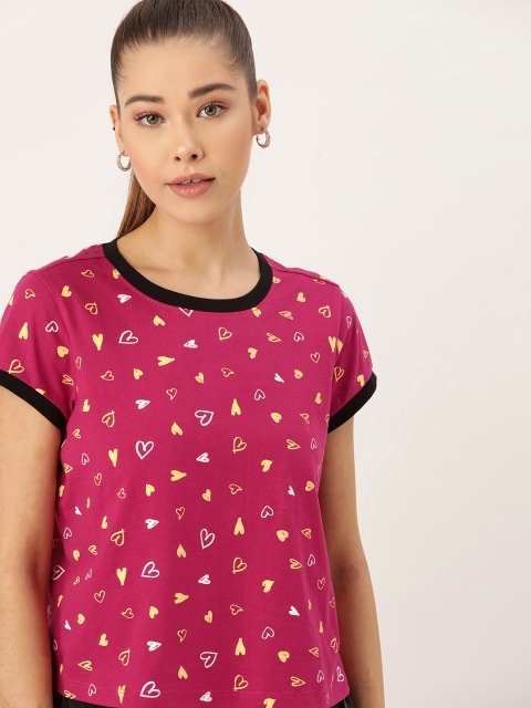 

DressBerry Women Pink & Yellow Heart Shaped Printed Round Neck T-shirt