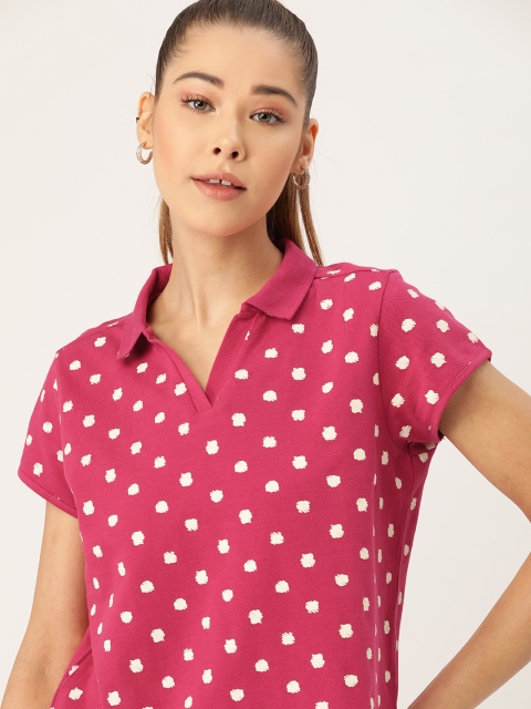 

DressBerry Women Pink & White Printed Polo Collar T-shirt
