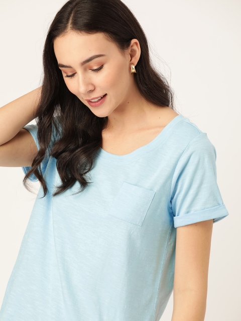 

DressBerry Women Blue Solid Round Neck T-shirt