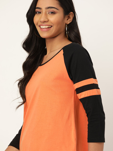 

DressBerry Women Orange Solid Round Neck Pure Cotton T-shirt