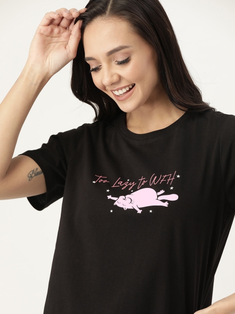 

DressBerry Women Black Printed Round Neck T-shirt