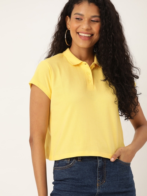 

DressBerry Women Yellow Solid Polo Collar T-shirt