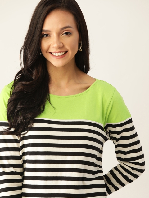 

DressBerry Women Black & White Solid Pure Cotton Round Neck T-shirt