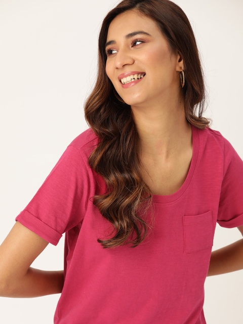

DressBerry Women Pink Solid Round Neck T-shirt