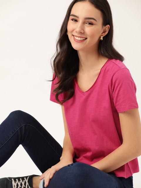 

DressBerry Women Magenta Solid V-Neck T-shirt