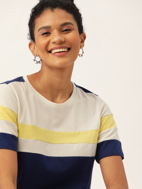 

DressBerry Women Navy Blue & Off-White Colourblocked Round Neck T-shirt