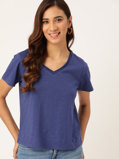 

DressBerry Women Blue Solid V-Neck T-shirt