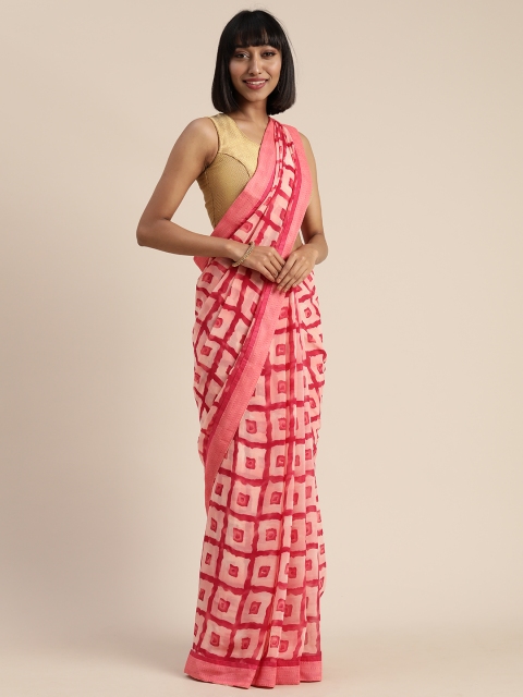 

Satrani Pink Geometric Printed Pure Georgette Saree