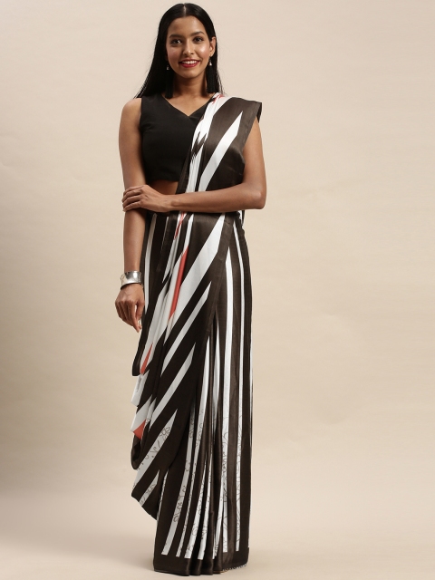 

Satrani White & Black Satin Striped Saree