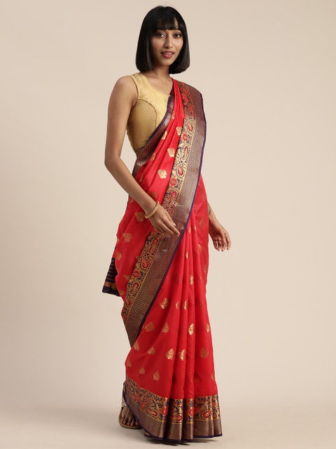 

Satrani Red Poly Silk Woven Design Banarasi Saree