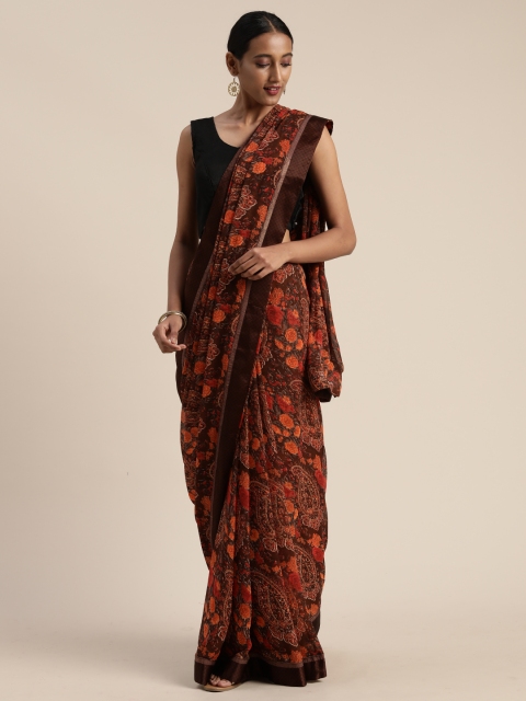 

Satrani Brown Printed Pure Georgette Saree