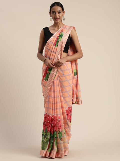 

Satrani Peach-Coloured Printed Pure Georgette Saree