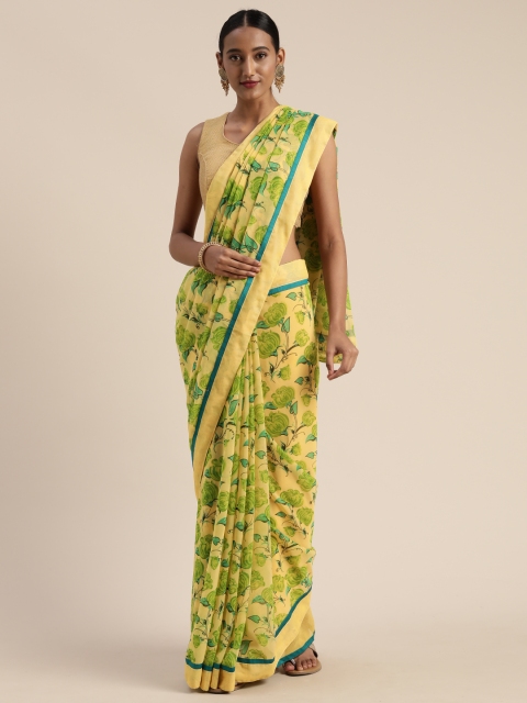 

Satrani Yellow & Green Pure Georgette Printed Saree