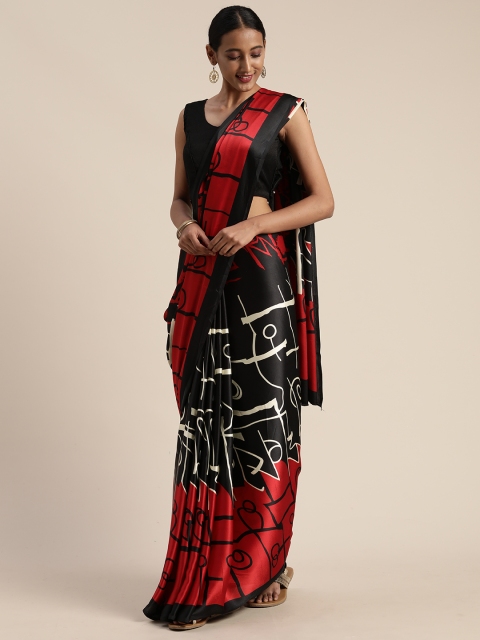 

Satrani Black & Red Satin Printed Saree