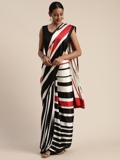 

Satrani Off-White & Black Satin Striped Saree