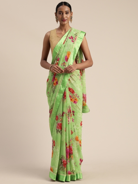 

Satrani Green & Red Pure Georgette Printed Saree