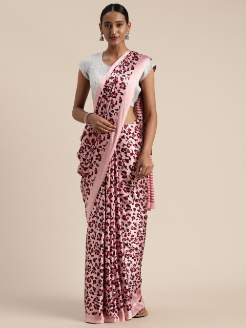

Satrani Pink & Red Satin Animal Printed Saree