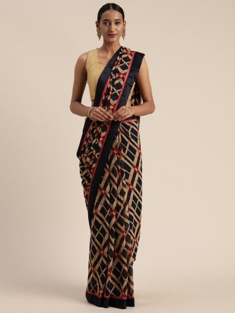 

Satrani Navy Blue & Beige Pure Georgette Printed Saree