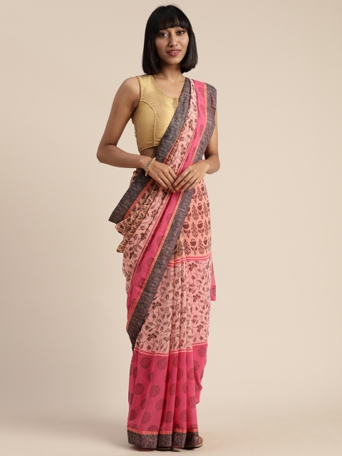 

Satrani Pink Floral Printed Pure Georgette Saree